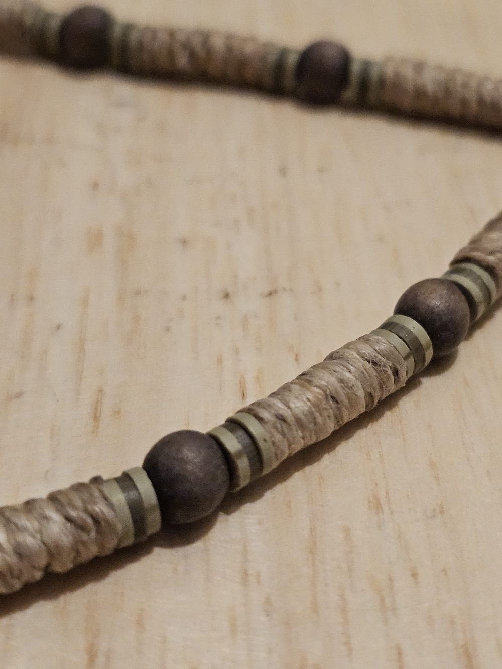 Men's Tribal Surfer Choker Necklace - Natural Coconut Heishi & Carved Wood